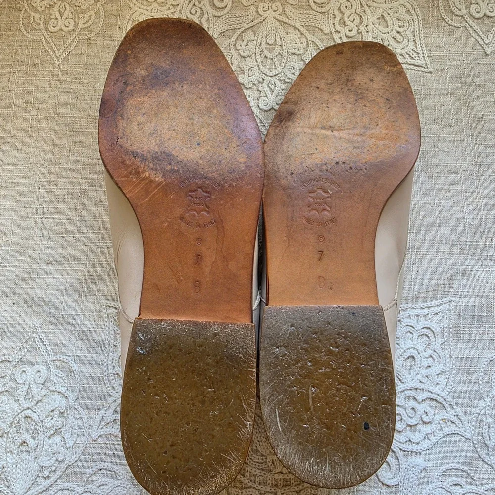 Amalfi Abby Italian Leather Oxford Shoes 7B Cream Beige Square Toe Lace Up Flats